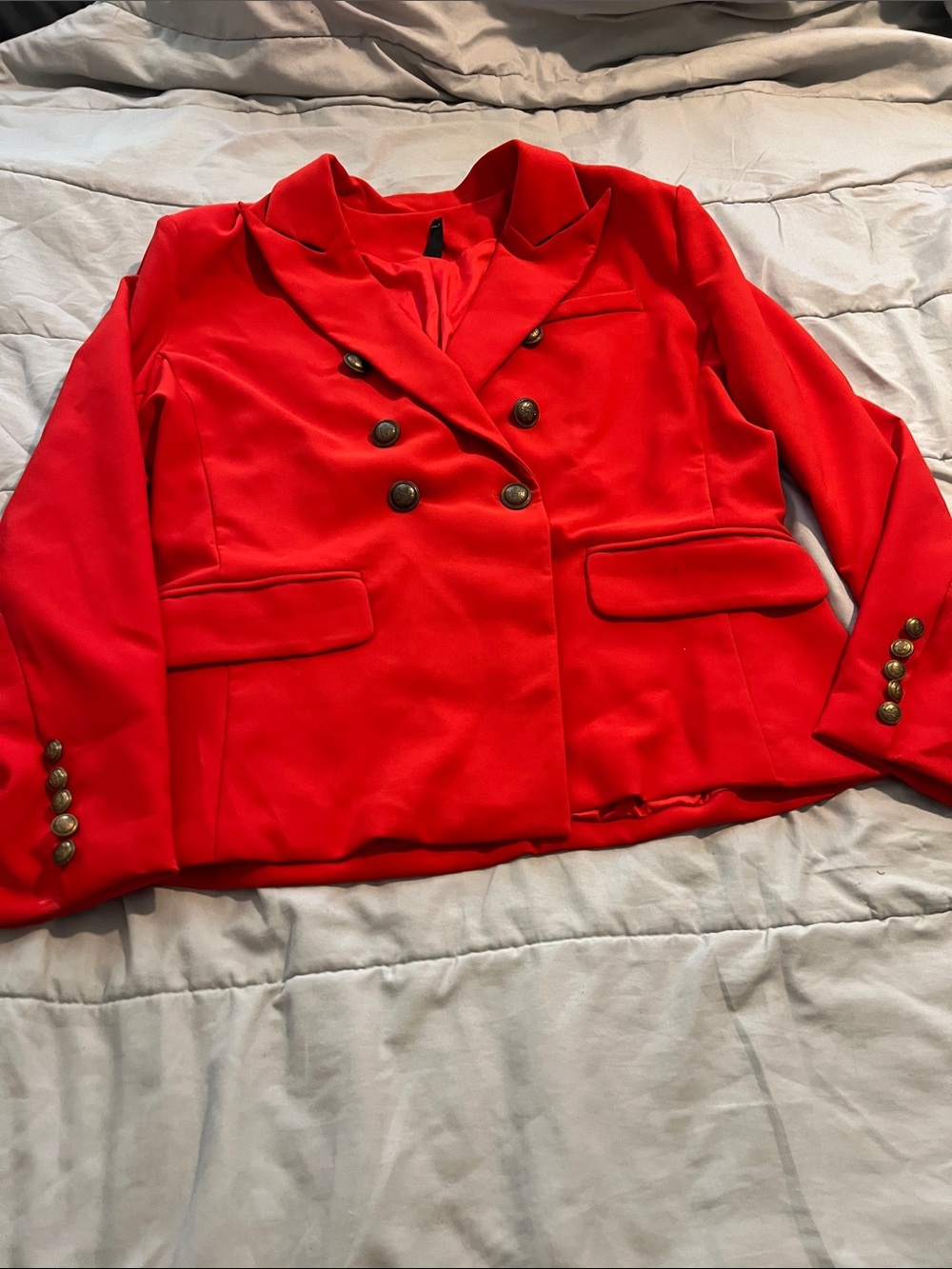 STYLEWE Red Double-Breasted Blazer with Gold Buttons